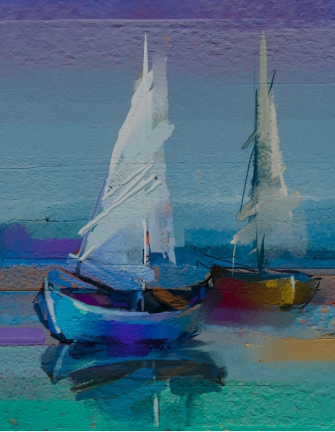 pintura boat at sea